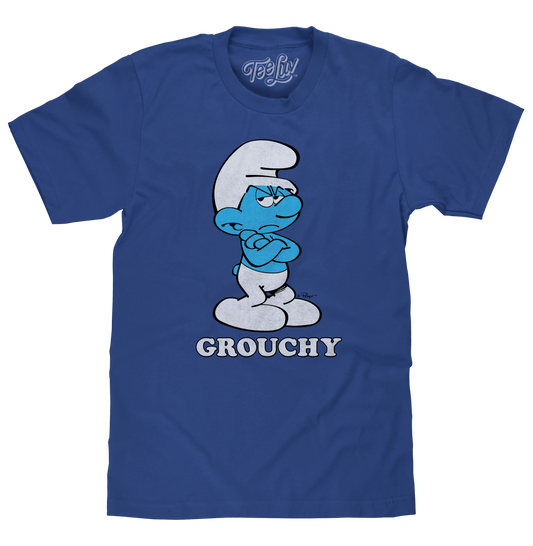Retro Grouchy Smurf T-Shirt - Royal Blue - - mens tee