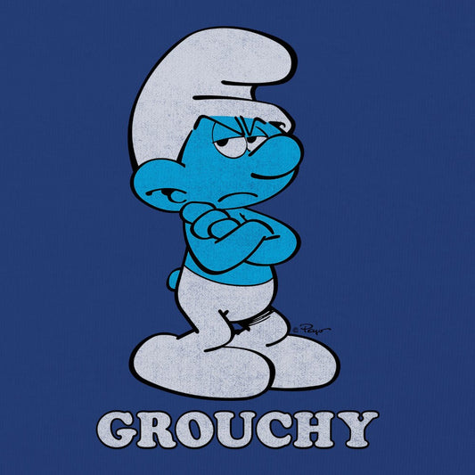 Retro Grouchy Smurf T-Shirt - Royal Blue - - mens tee
