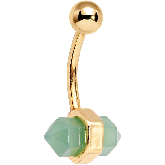 Gold Tone Green Gem Groovy Stone Hippie Navel Ring - - BELLY RING