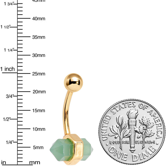 Gold Tone Green Gem Groovy Stone Hippie Navel Ring - - BELLY RING