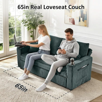 65Inch Sleeper Sofa Bed CorduroyFabric Emerald Green- ShipItFurniture- {{Product type}}