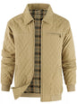 Men's Quilted Collared Neck Jacket with Plaid Lining - Khaki -