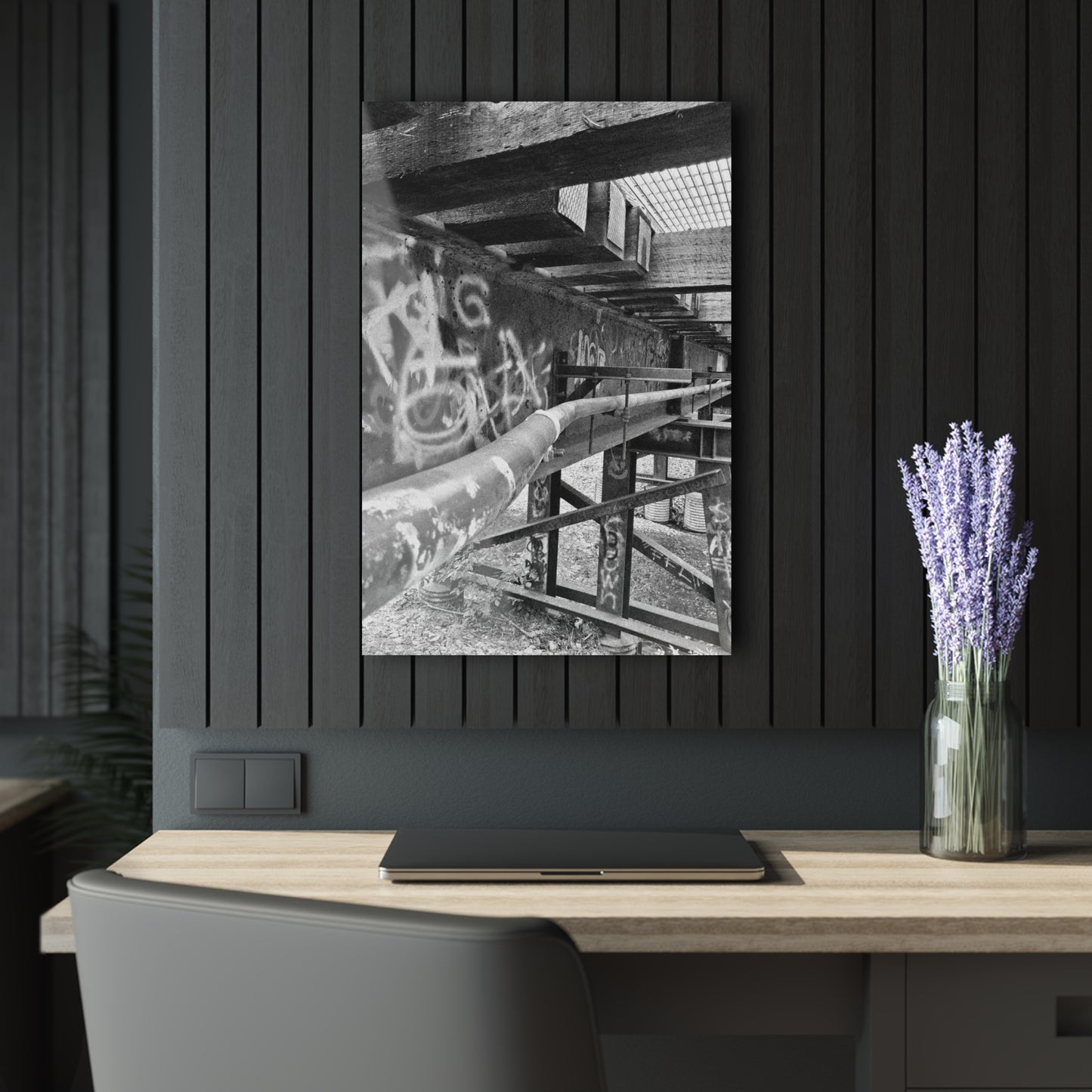 Black & White Urban Graffiti Acrylic Print — Industrial Alley Wall Art French Cleat - 20″ x 30″ (Vertical) 0.25'' - Home Decor