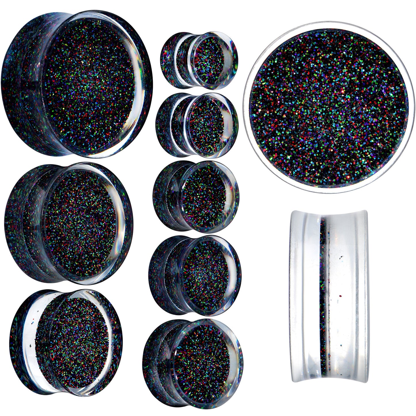 Clear Black Acrylic Rainbow Glitter Glam Saddle Plug Set - - PLUG Saddle
