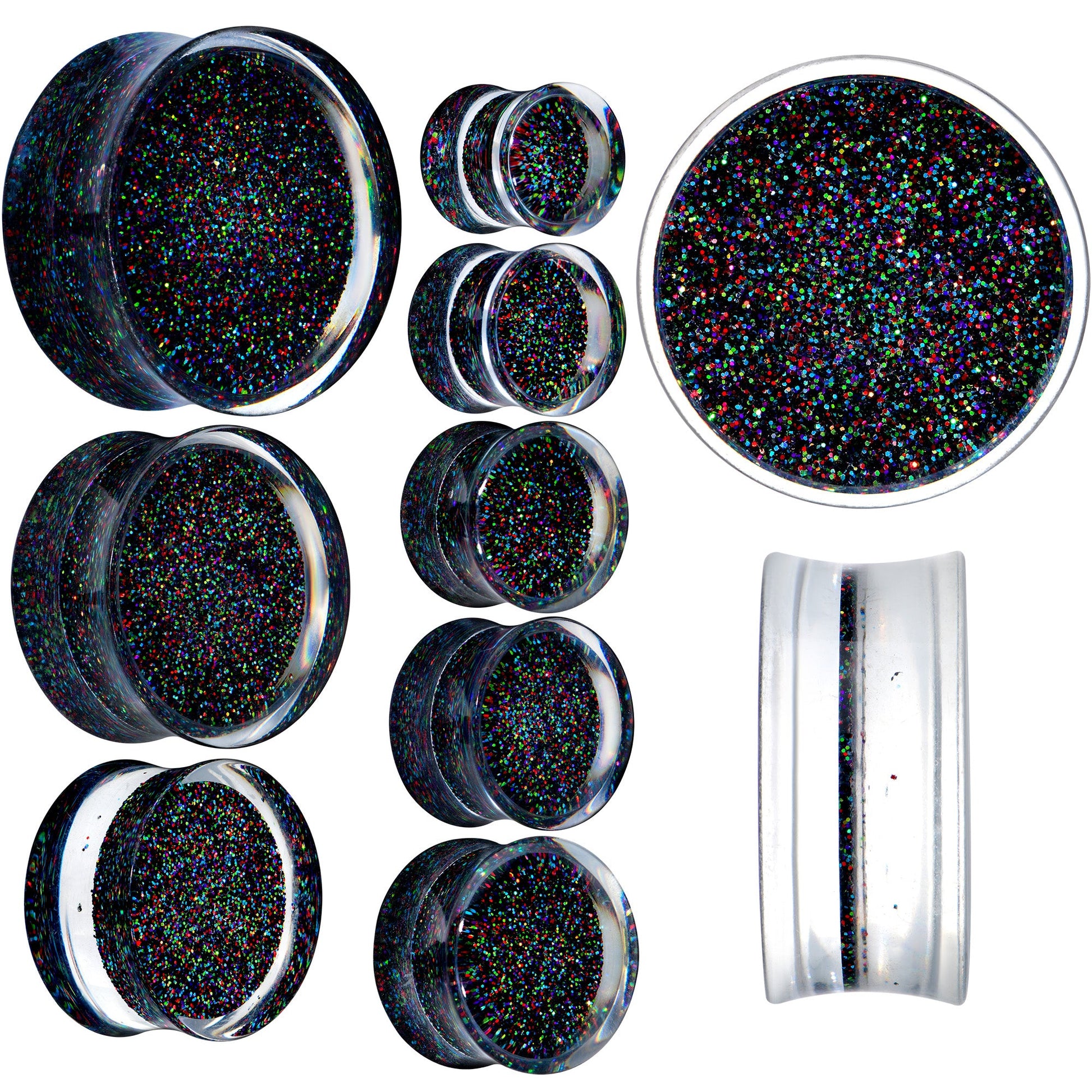 Clear Black Acrylic Rainbow Glitter Glam Saddle Plug Set - - PLUG Saddle