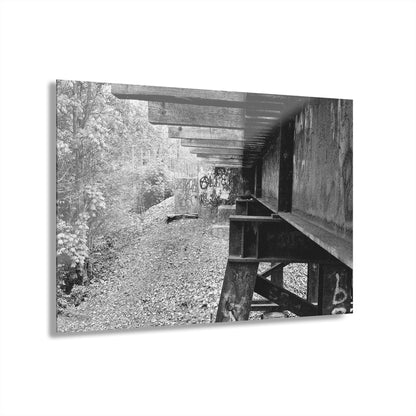 Black & White Train Trestle Acrylic Print — Rustic Industrial Wall Art French Cleat - - Home Decor