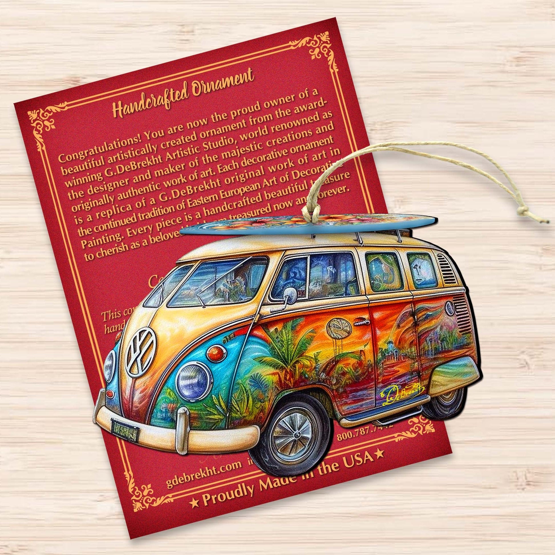 Beach Themed Ornaments - Hippie Van Wooden Ornaments by G.Debrekht Coastal Holiday Decor - 8688203 - - Wooden Ornaments
