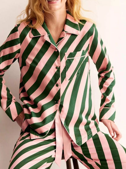 Striped Long Sleeve Shirt and Pants Lounge Set- Shopimist- {{Product type}}