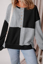 Color Block Half Button Long Sleeve Sweatshirt - Black -