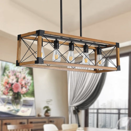 5 Lights Vintage Farmhouse Light Walnut - - light