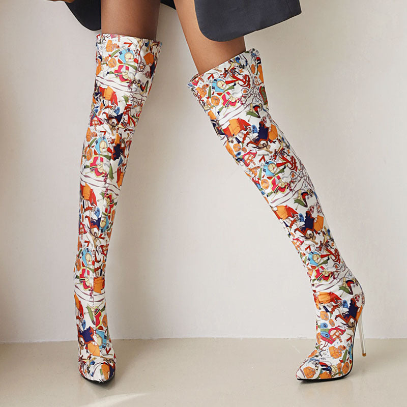 Pointed Toe Stiletto Over Knee Boots with Back Zip - Color 34 - heels