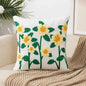 Flower Pillow Cover Embroidered Canvas Wool 18*18 Inch yellow green