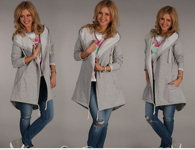Hooded Long Sleeve Jacket - - jacket