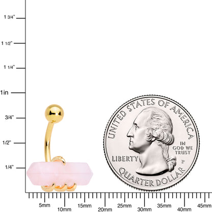 Pink Rose Quartz Stone Gold Tone Claw Belly Ring - - BELLY RING