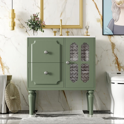 Vintage Style 30inch Bathroom Vanity With Ceramic Sink Combination - - vanity