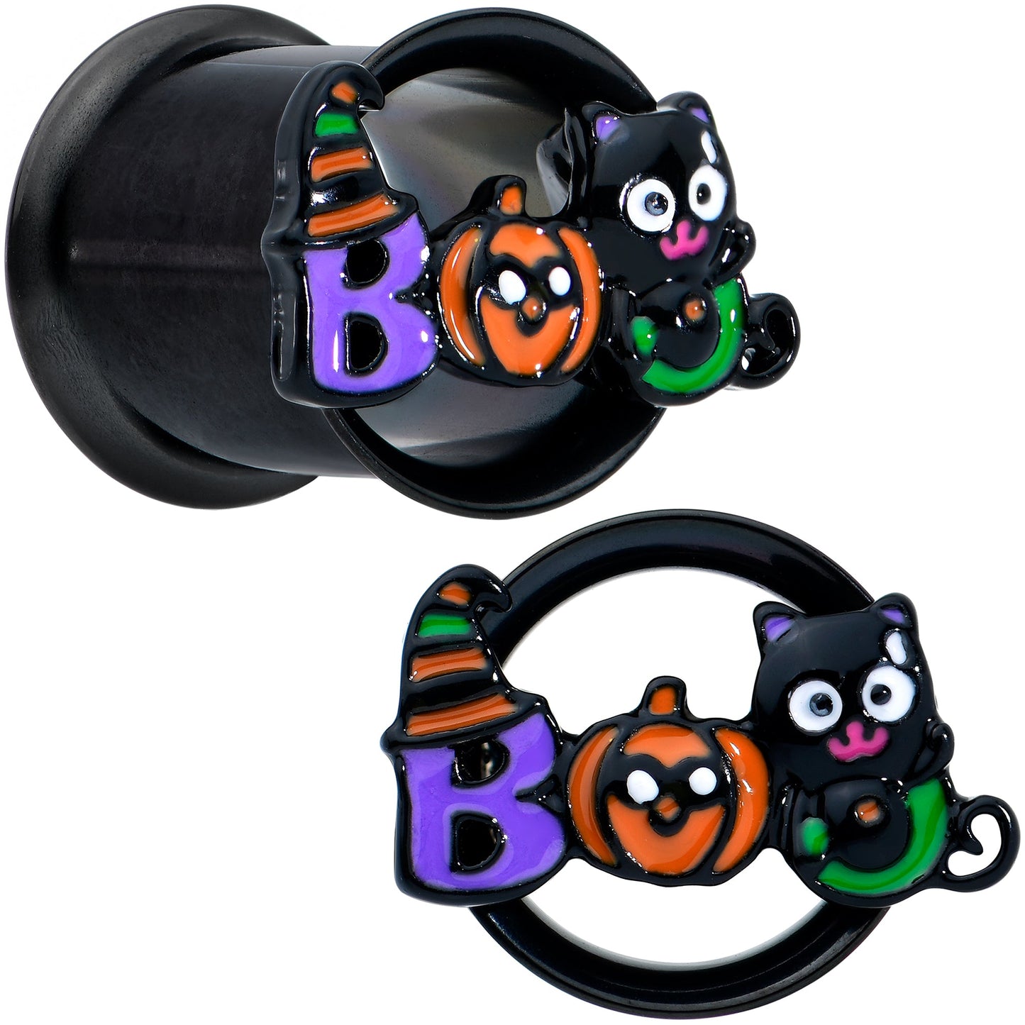 Black Boo Party Halloween Tunnel Plug Set - 10mm (00 Gauge) - PLUG Double Flare