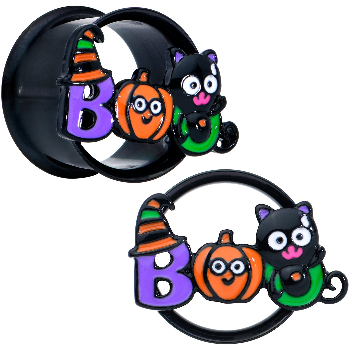 Black Boo Party Halloween Tunnel Plug Set - 16mm (5 8") - PLUG Double Flare