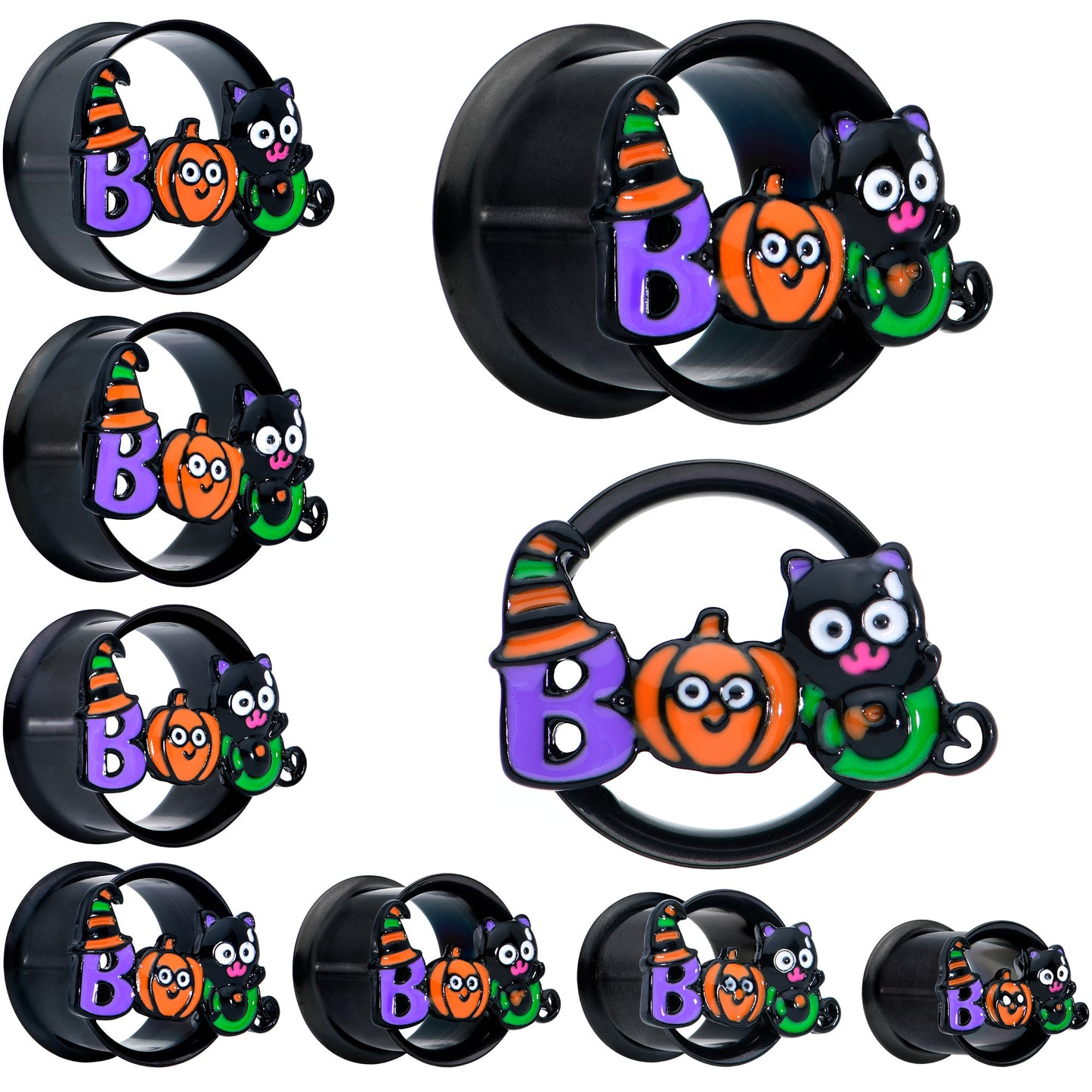 Black Boo Party Halloween Tunnel Plug Set - - PLUG Double Flare