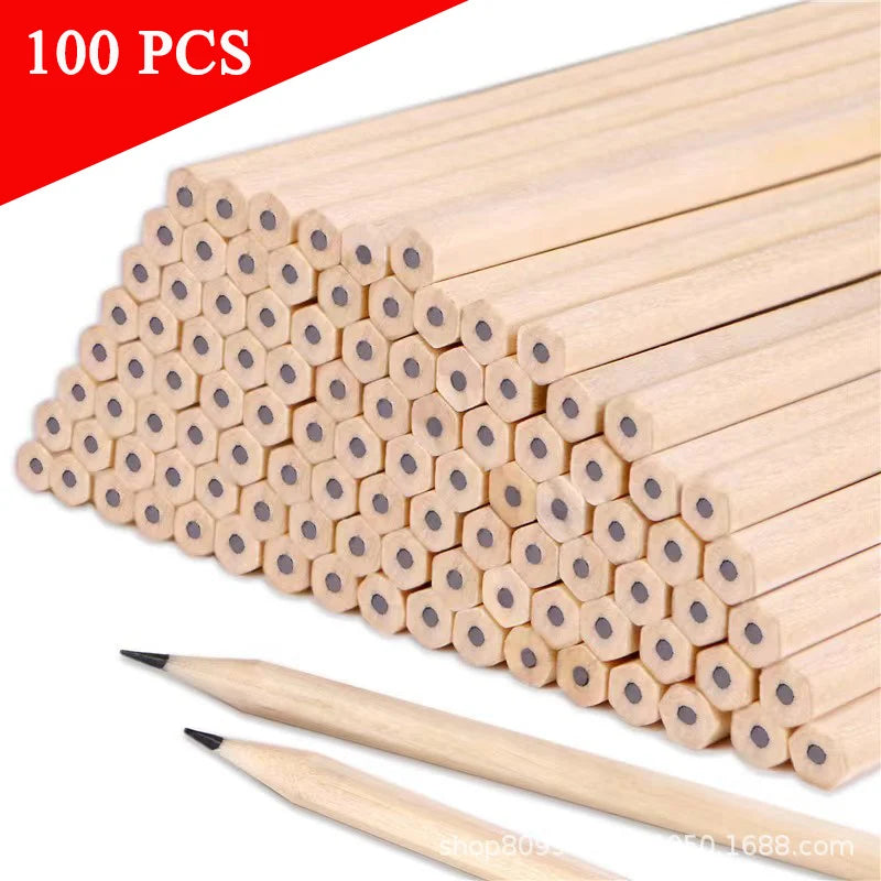 100pcs/Lot Wood Pencil HB Black Hexagonal Non-Toxic Pencils