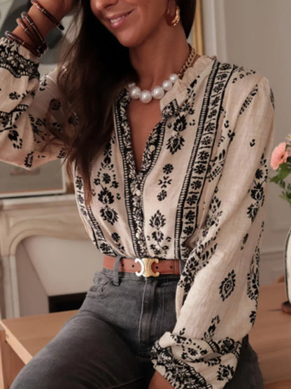 Vintage Print Long Sleeve Shirt - -