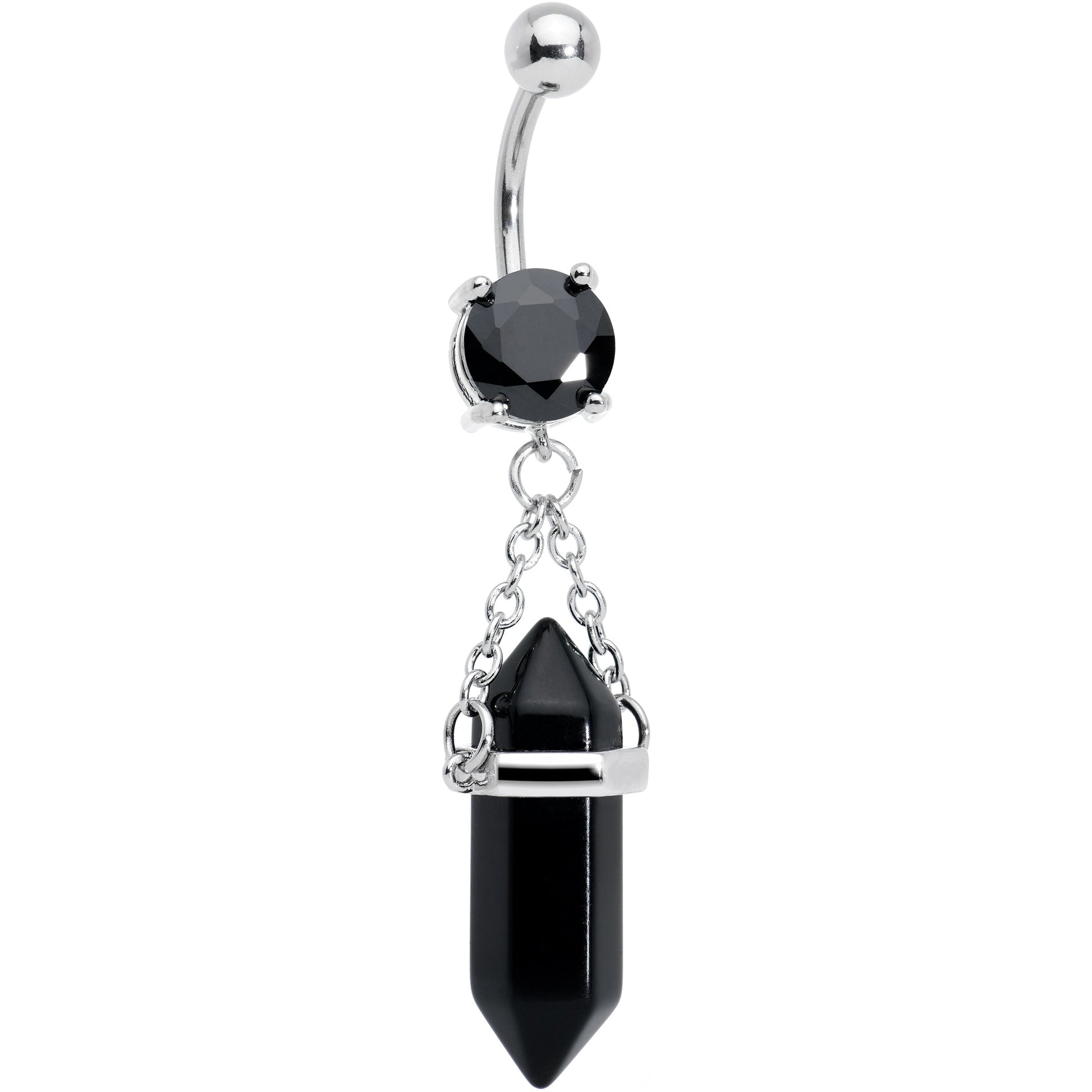 Black Onyx Stone Stone Hippie Dangle Belly Ring - - BELLY RING Dangle