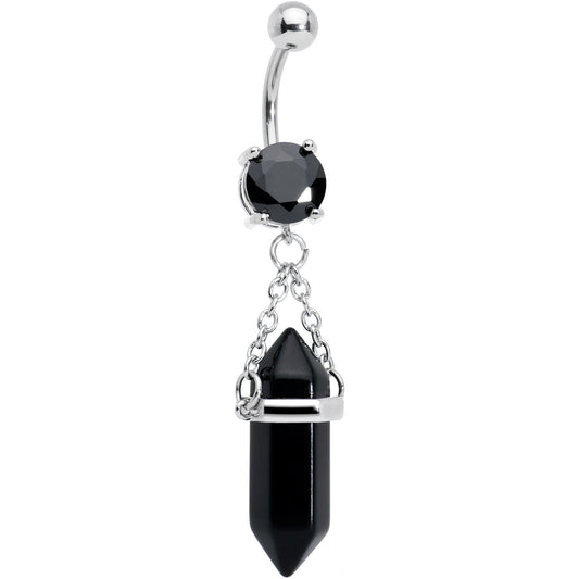 Black Onyx Stone Stone Hippie Dangle Belly Ring - - BELLY RING Dangle