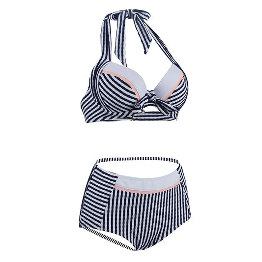 Jacquard High Waist Underwire Gathered Striped Swimwear Women's Bathing Suit