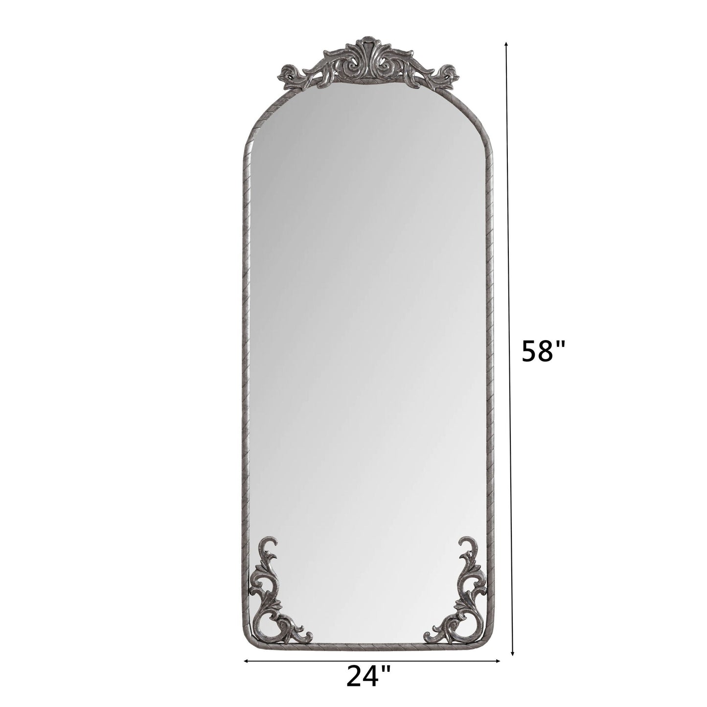 Full Body Arched Mirror With Vintage Carved Applique - - Wall Mirrors