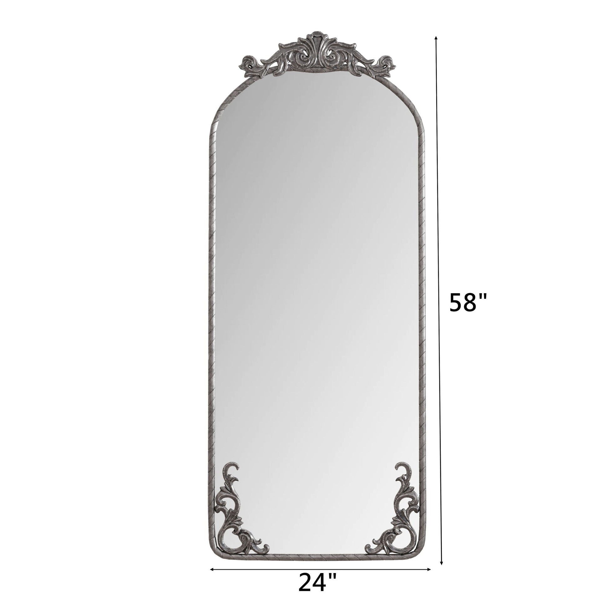 Full Body Arched Mirror With Vintage Carved Applique - - Wall Mirrors