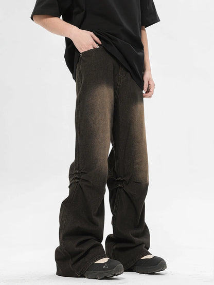 Men's Relaxed Fit Vintage Wash Flare Jeans - -