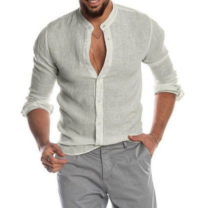 Men's Casual Blouse Cotton Linen Shirt Loose Tops Short Sleeve Shirt