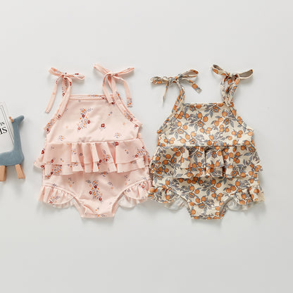 Cute Lemon Floral Ruffled One-Piece Swimsuit - - baby swimsuit