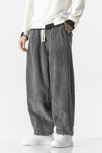 Men's Plus Size Corduroy Wide Leg Casual Pants - Gray -