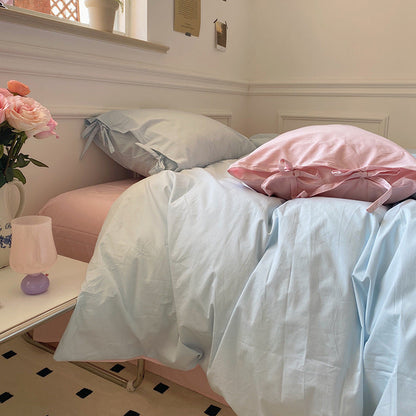 All Cotton Washed Cotton Four-piece Set Soft Comfortable Bow Bedding- FLIPSTYLEZLLC- {{Product type}}
