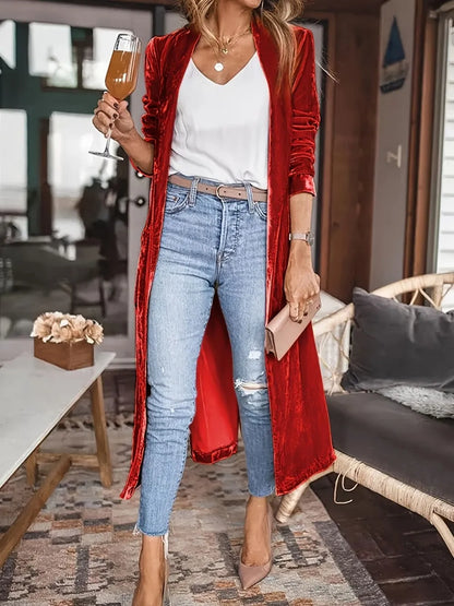 Open Front Long Sleeve Coat - -