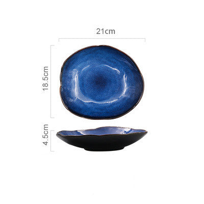Nordic Ceramic Tableware Set - Plates and Bowls - Blue 21cm - bowls