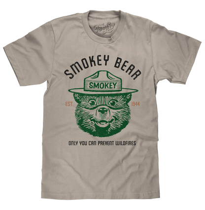 Est 1944 Smokey Bear Shirt Only You Can Prevent Wildfires T-Shirt - Light Gray- Tee Luv- {{Product type}}