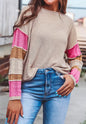 Color Block Round Neck Long Sleeve Sweater - Beige -