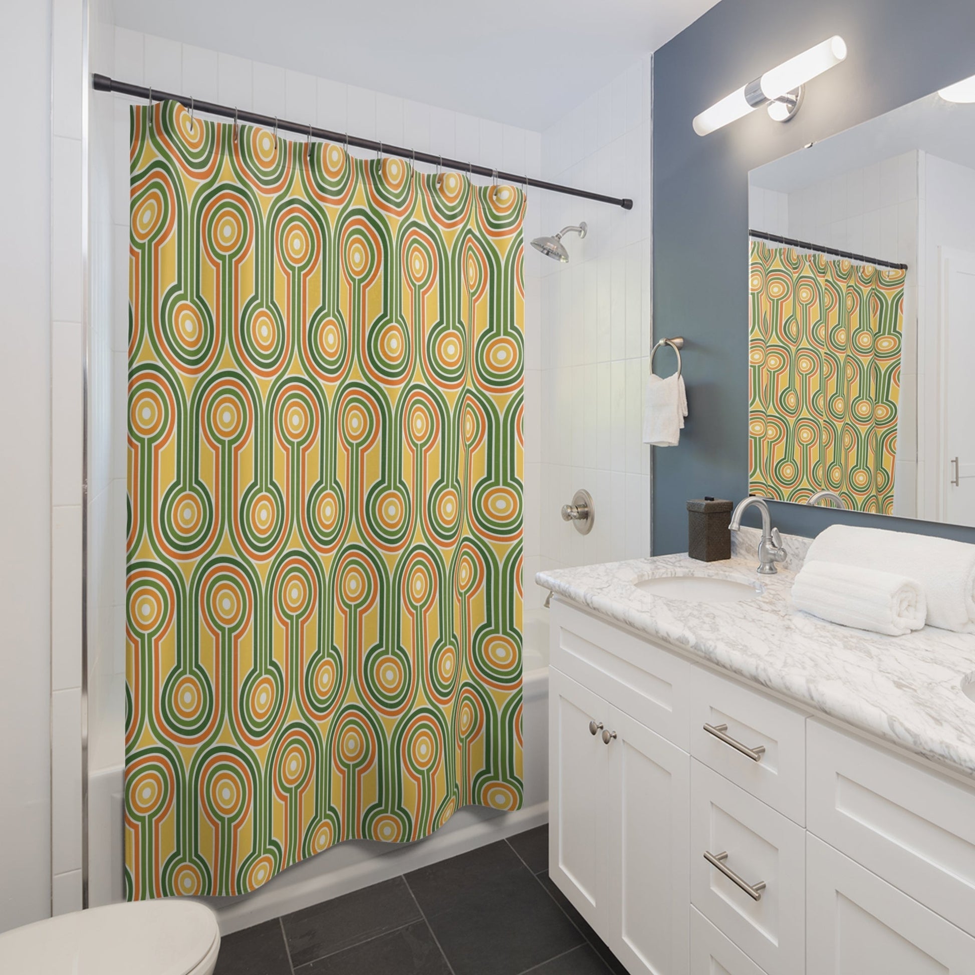 Colorful Geometric Retro Shower Curtains - Kia Day Design
