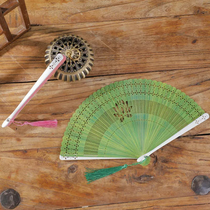 New Chinese Super Fairy Lotus Small Fan Hanfu Qipao Women's Hollow Fan Wedding Photography Props Folding Fan - - Fans