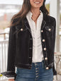 Button Up Long Sleeve Jacket with Chest Pockets - Black -