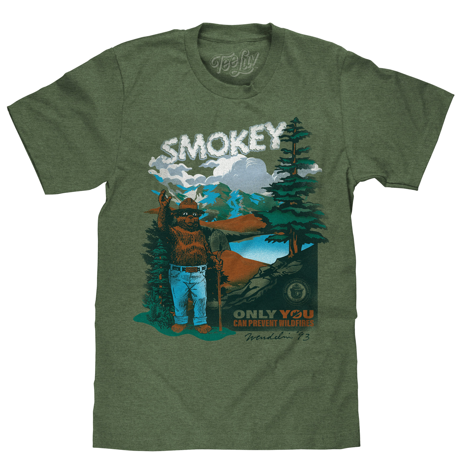 Smokey Bear Only You Can Prevent Wildfires Retro Graphic T-Shirt - Canyon Green- Tee Luv- {{Product type}}