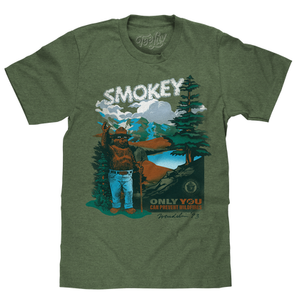 Smokey Bear Only You Can Prevent Wildfires Retro Graphic T-Shirt - Canyon Green- Tee Luv- {{Product type}}