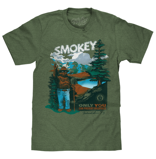 Smokey Bear Only You Can Prevent Wildfires Retro Graphic T-Shirt - Canyon Green - - mens tee