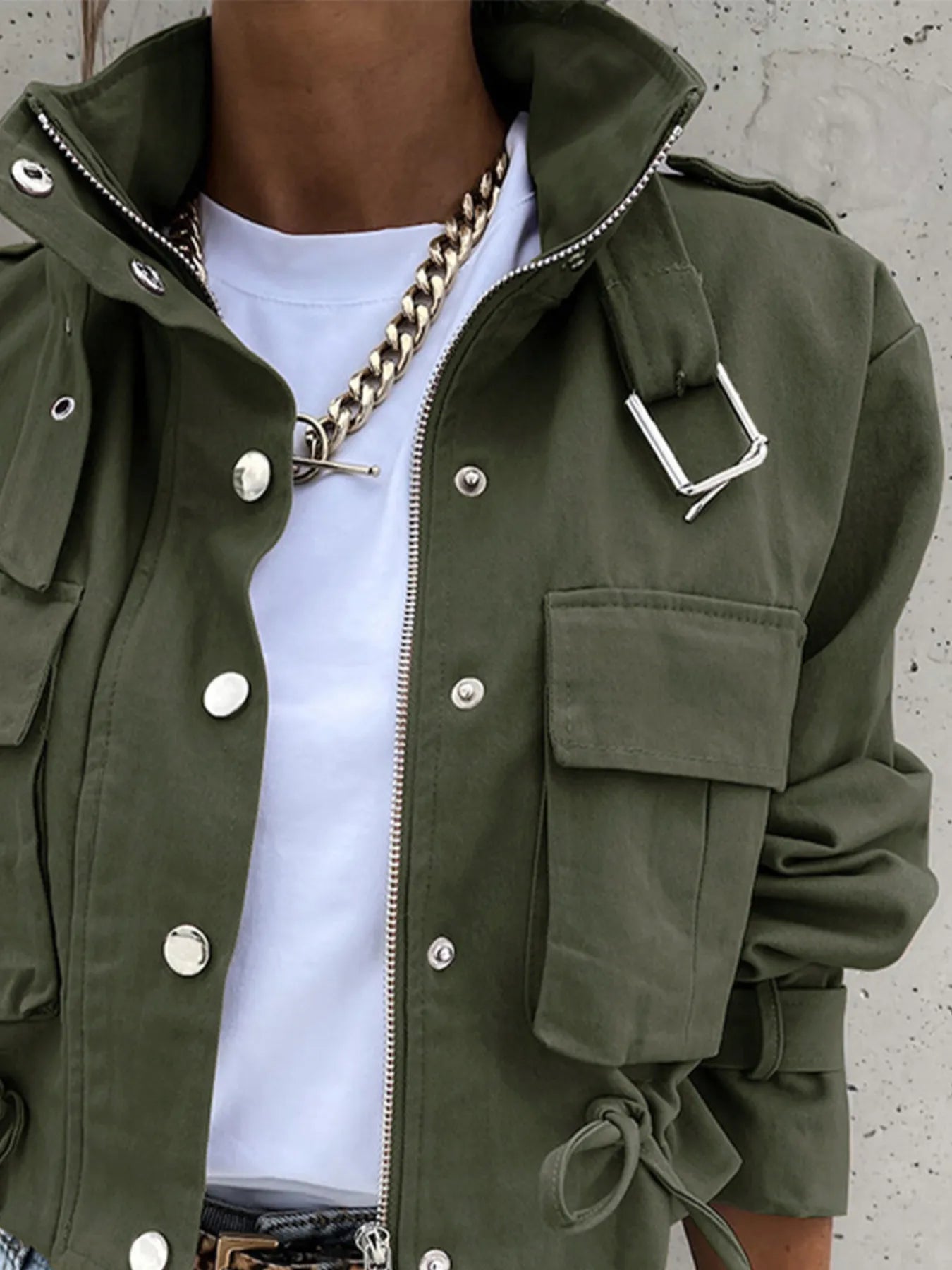 Snap Down Long Sleeve Jacket - -