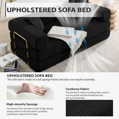 Corduroy 78Inch Multifunctional Convertible Sofa Bed Black- ShipItFurniture- {{Product type}}
