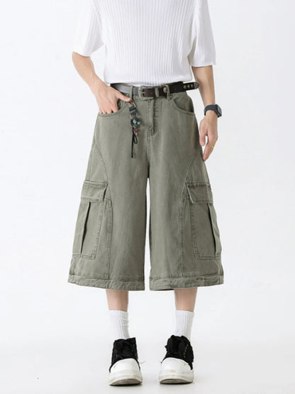 Men's Full Size Wide Leg Cargo Shorts Plus Size - Sage -
