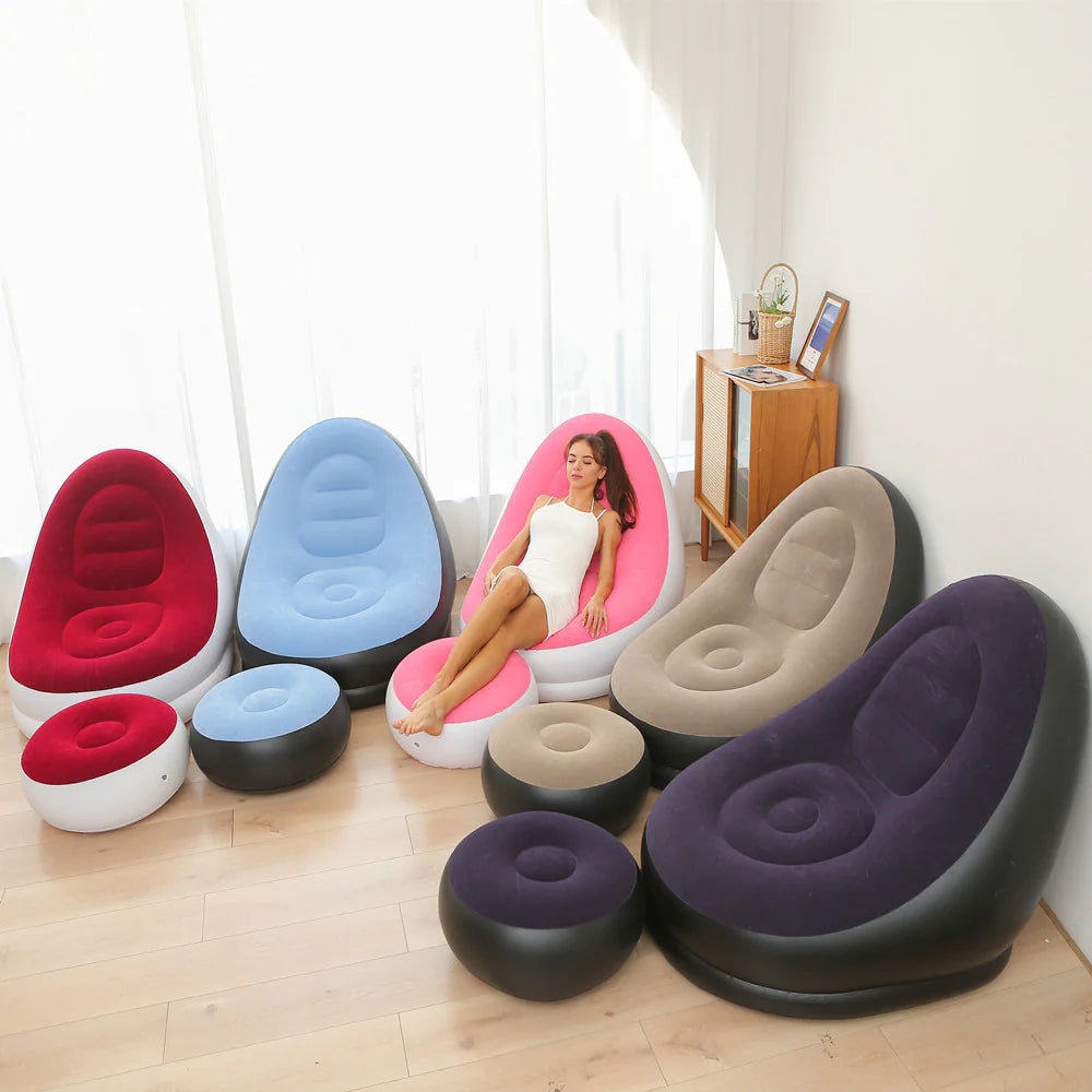 Thick Inflatable Lazy Chair with Footstool - - chair