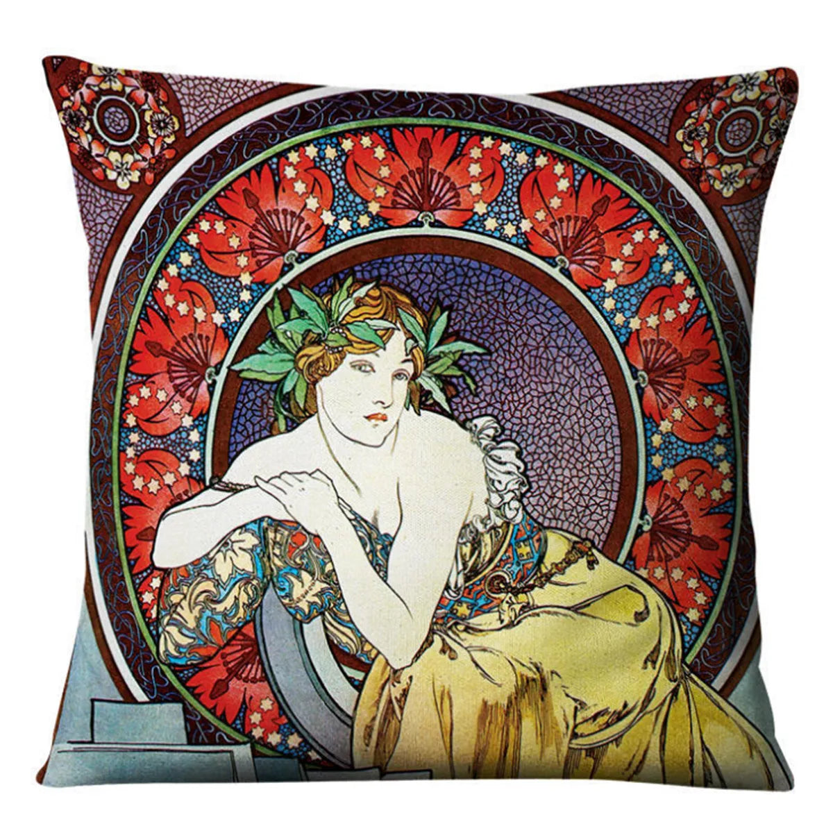 Vintage Art Nouveau Cushion Cover Linen Throw Cushion Pillow