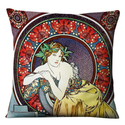 Vintage Art Nouveau Cushion Cover Linen Throw Cushion Pillow red